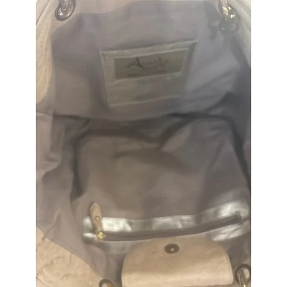 Aleanto Collezioni Leathe Tote Bag Women Cream Good Made in Italy Studded Handle - Picture 8 of 11